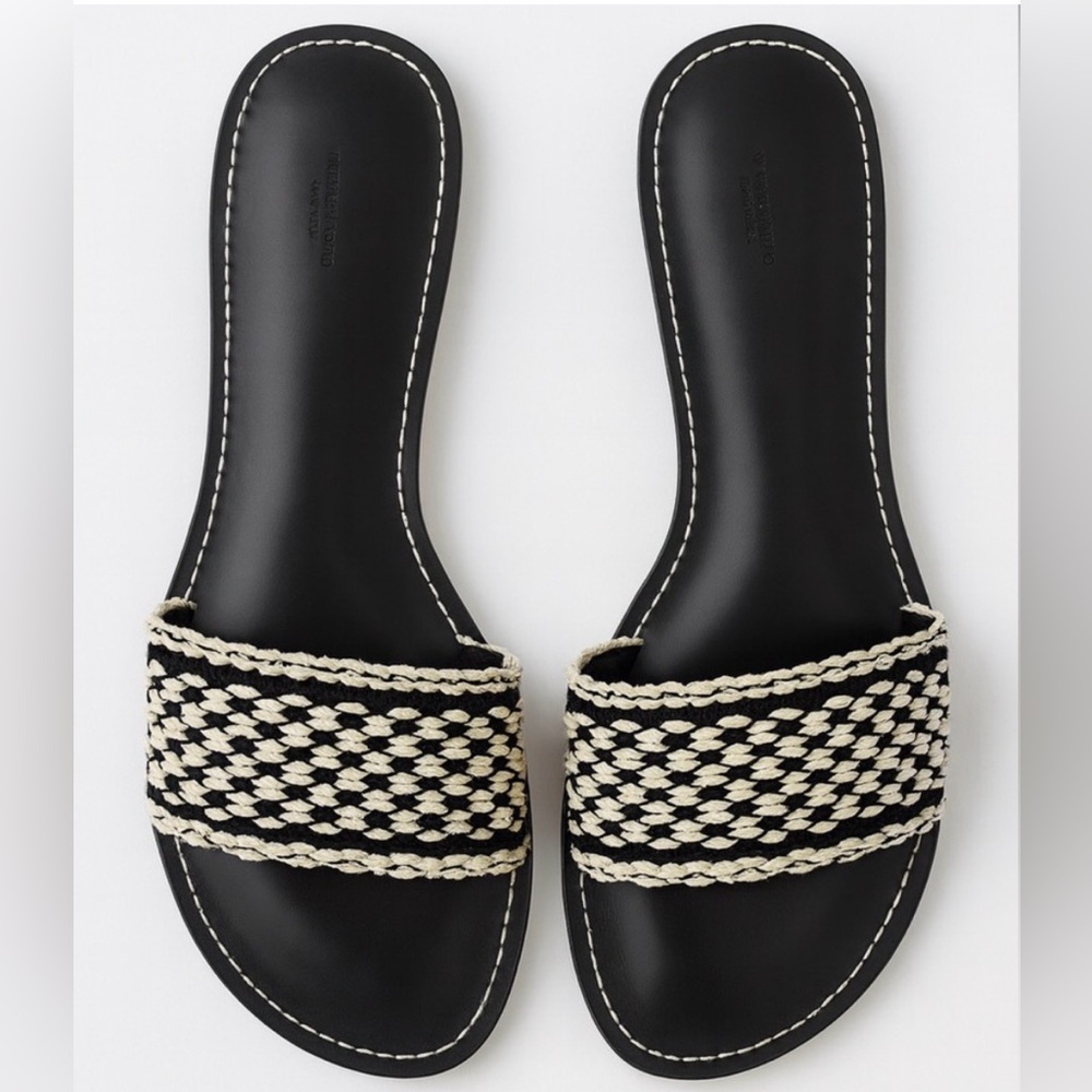 RAG & BONE Melrose Crochet Flat Slide – Black/Ivory – 9.5 – New, Unworn